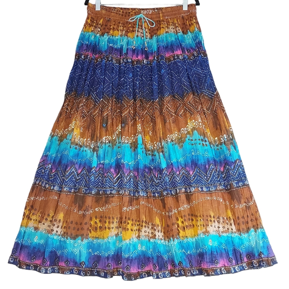 TAKE TWO Women's Size Large Boho Festival Batik Maxi Half Lined Skirt